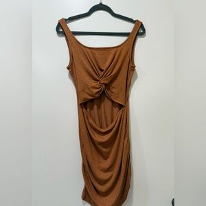 Elegant Brown Knot-Front Dress